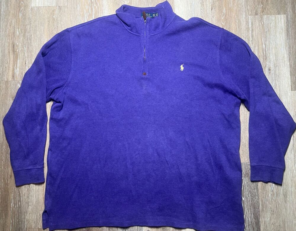 Polo Ralph Lauren Quarter Zip Sweater Mens XXLT Purple Green Pony Ribbed Knit
